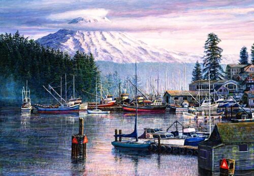 a print of a painting of Gig Harbor by Seattle Wildlife Artist Ed Newbold