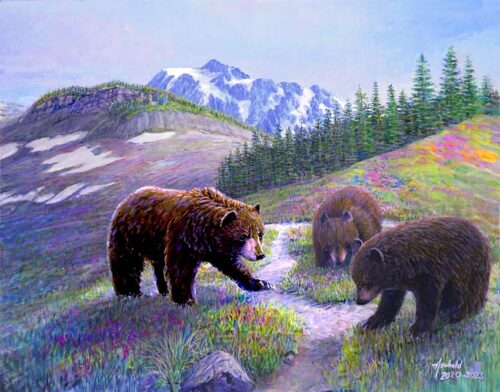 #653 All around the Purple Heather (Black Bear family) (9 x 12)