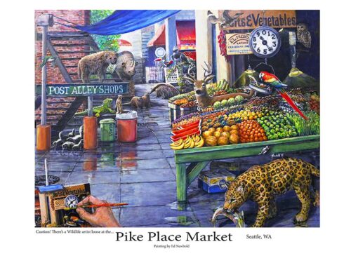 Post Alley Wildlife, from a fantasy painting of wildlife at the Pike Place Market by Ed Newbold